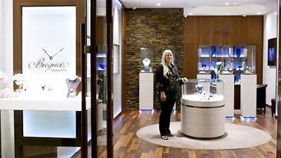 Nayla Hayek, the chairwoman of Swatch Group, at the company's new high-end Breguet shop in Abu Dhabi yesterday. Christopher Pike / The National
