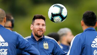 Argentina captain Lionel Messi takes part in training at a pre-Copa America training camp in Buenos Aires. EPA