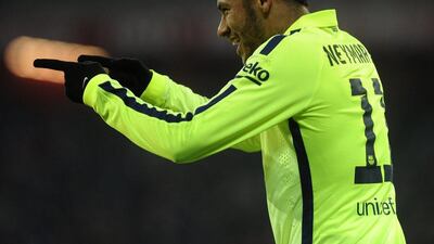 Barcelona's Neymar celebrates after scoring in his side's 5-2 La Liga win over Athletic Bilbao on Sunday. Ander Gillenea / AFP / February 8, 2015