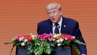 Donald Trump speaks during a state banquet hosted by President Xi at the Great Hall of the People. Getty Images