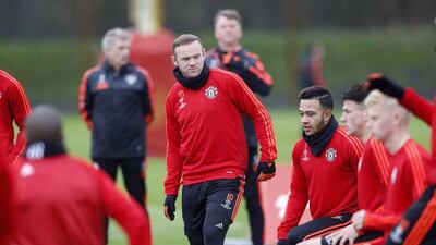 Wayne Rooney, centre, in training ahead of Manchester United's Premier League match against Leicester City. Carl Recine / Reuters