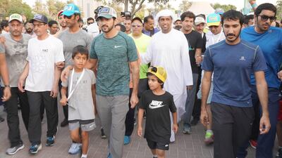 Sheikh Hamdan at the opening of the Dubai Fitness Challenge at Safa Park. Wam