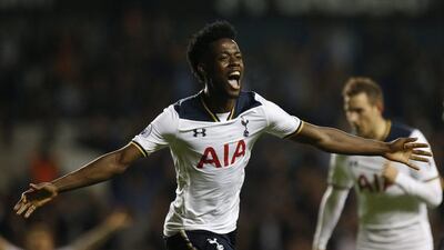 Tottenham Hotspur’s Josh Onomah celebrates scoring their fourth goal. Paul Childs / Action Images / Reuters