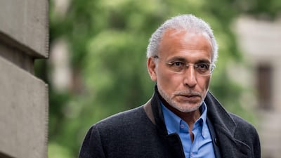 Tariq Ramadan arrives at Geneva's courthouse in May before his appeal trial over charges of rape and sexual coercion. AFP