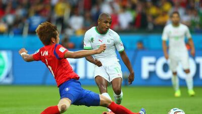 Yacine Brahimi of Algeria scores his team's fourth goal to make it 4-1 on Sunday in their match against South Korea at the 2014 World Cup. Jeff Gross / Getty Images