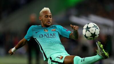 Neymar of Barcelona controls the ball during the Champions League match against Borussia Monchengladbach. Dean Mouhtaropoulos / Getty Images