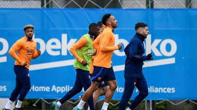 Barcelona's players take part in a training session on the eve of the clasico. AFP