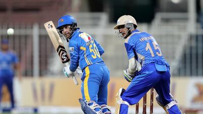 Sharjah, United Arab Emirates - October 17, 2018: Hashmatullah Shahidi of the Nangarhar Leopards bats during the game between Balkh Legends and Nangarhar Leopards in the Afghanistan Premier League. Wednesday, October 17th, 2018 at Sharjah Cricket Stadium, Sharjah. Chris Whiteoak / The National