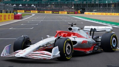 A model of the 2022 F1 car revealed during 'F1 One Begins' event at the Silverstone circuit, England, on Thursday, July 15, 2021.