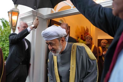 Oman's Sultan Haitham leaves his London home to head to Windsor. AFP