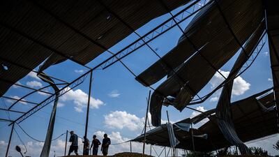 A grain silo damaged during shelling in a village in the Mykolaiv region, southern Ukraine. AFP