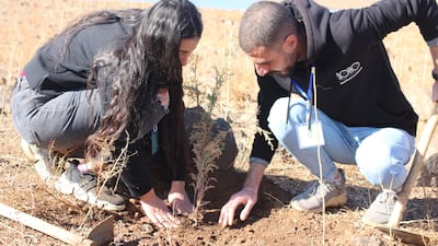 Volunteers from Syria's Green Bridges plant saplings in Sad Al Roum. Photo: Green Bridges