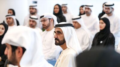 Sheikh Mohammed bin Rashid chaired today at his office in Emirates Towers the annual brainstorming session with his team. The meeting agenda detailed new ideas and future plans. Dubai Media Office / Wam