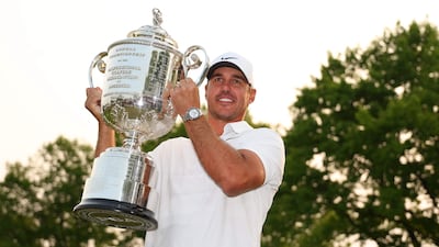 Brooks Koepka celebrates after winning the PGA Championship at Oak Hill Country Club. Getty