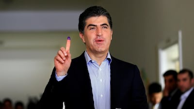 President of the Kurdistan Regional Government, Nechirvan Barzani, after casting his vote at a polling station in Erbil during parliamentary elections in September 2018. Reuters
