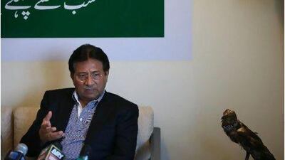 Former Pakistani president Pervez Musharraf holds a press conference at his Burj Khalifa apartment.