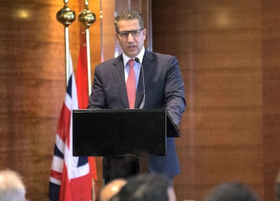 Dr Omar Najm, Senior Adviser, Department of Health, Abu Dhabi, speaking at the UAE Healthcare & Life Sciences Forum in London. Stephen Lock/ The National