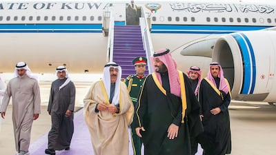 Saudi Crown Prince Mohammed bin Salman with Sheikh Meshal upon his arrival in Riyadh. SPA