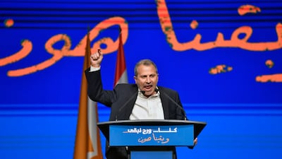 Head of Free Patriotic Movement MP Gebran Bassil at an electoral festival in Beirut on 21 May. EPA