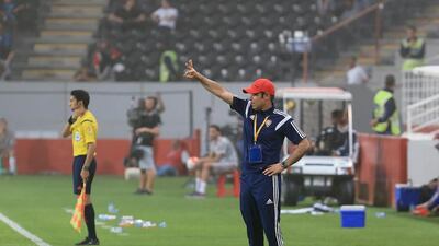 UAE coach Mahdi Ali reacts during the World Cup qualifier against Malaysia. Ravindranath K / The National