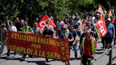 Employees at a Renault subsidiary in France protest against the possible closure of their plant. Reuters