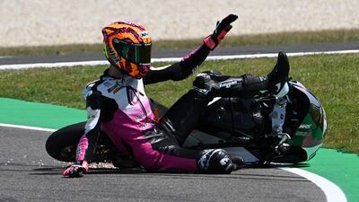 Ivan Ortola slides off the track during the Australian Grand Prix at Phillip Island. AFP