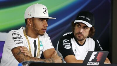 Lewis Hamilton, left, says Formula One has a lot to learn from Nascar. Christopher Pike / The National