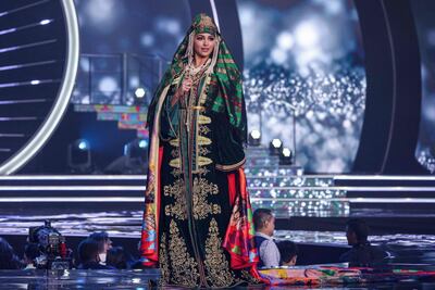 Miss Morocco, Kawtar Benhalima's outfit drew on wedding traditions of the Amizigh. Photo: AFP