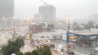 Flooding along Hamad bin Abdullah Street in Fujairah city. Ruba Haza / The National