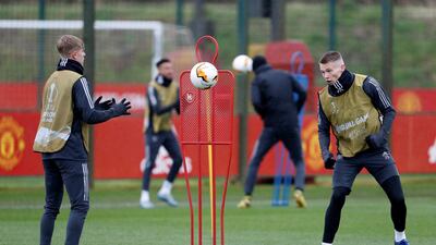 Manchester United's Scott McTominay, right, during training. Reuters