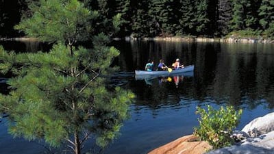 Canoeing at Killarney Provincial Park in Ontario, Canada.