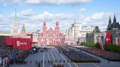 Russian soldiers take part in the Victory Day military parade, marking the 80th anniversary of the defeat of Nazi Germany in the Second World War, in Moscow's Red Square. EPA