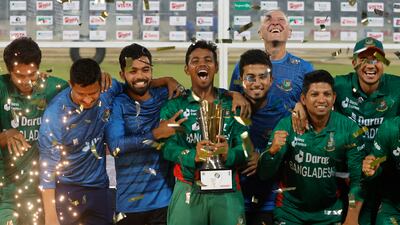 Bangladesh celebrate after completing a 3-0 series win over England on March 14, 2023. Reuters