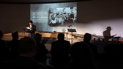 Chief Rabbi of Russia Berel Lazar addresses a ceremony at the Jewish Museum and Tolerance Centre in Moscow. EPA