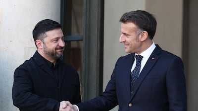Mr Macron, right, and Mr Zelenskyy. Getty Images
