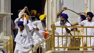 At least 10 people were wounded when Sikhs clashed inside the Golden Temple complex, in Amritsar, India. Munish Sharma / Reuters / June 6, 2014.