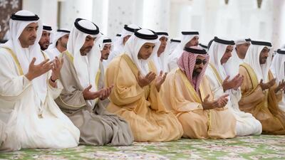 From left, Sheikh Abdullah bin Zayed, Sheikh Hamed bin Zayed, Sheikh Mansour bin Zayed, Sheikh Tahnoon bin Zayed, Sheikh Saif bin Zayed and HH Sheikh Nahyan Bin Zayed. Hamad Al Kaabi / Crown Prince Court - Abu Dhabi