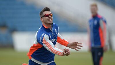 James Anderson of England catches the ball during a fielding drill during a nets session prior to their second Test loss to New Zealand last week. Gareth Copley / Getty Images / May 28, 2015