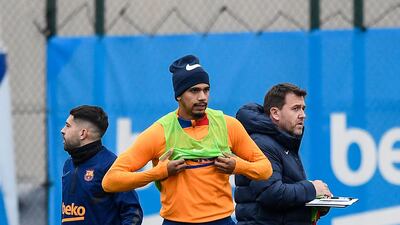 Barcelona's Uruguayan defender Ronald Araujo takes part in a training session. AFP