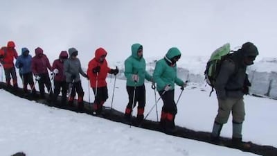 Provided photo of the group of students and faculty from the Higher Colleges of Technology´s Abu Dhabi and Khalifa City Women´s Colleges who became the first group of female Emiratis to ascend Mount Kilimanjaro in Tanzania, Africa´s highest mountain. Courtesy Abu Dhabi & Khalifa City Women´s College students