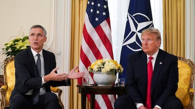US President Donald Trump meets with NATO Secretary General Jens Stoltenberg, ahead of the NATO summit in Watford, in London. Reuters