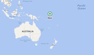 The tiny island of Nauru in the Pacfic Ocean lies between Australia and Hawaii. Courtesy World Geographic Locations