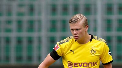 Borussia Dortmund's Erling Haaland warms up prior to the match against Wolfsburg on Saturday. EPA