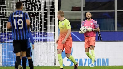 Manchester City's Kyle Walker, right, playing as goalkeeper during the Champions League group C match. AP Photo