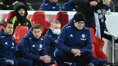 Leeds United manager Marcelo Bielsa on the touchline during his side's 6-0 thrashing by Liverpool in the Premier League on Wednesday, February 23, 2022. Reuters