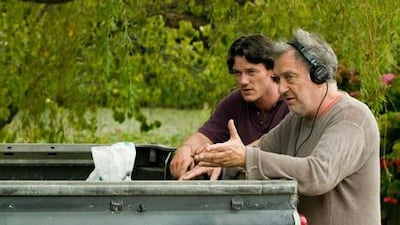 The actor Luke Evans, left, with the man he calls an ‘actor’s director’, Stephen Frears, on location iduring the filming of Tamara Drewe.