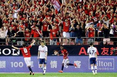 Manchester United's Angel Gomes celebrates scoring their winning goal against Tottenham Hotspur. Reuters