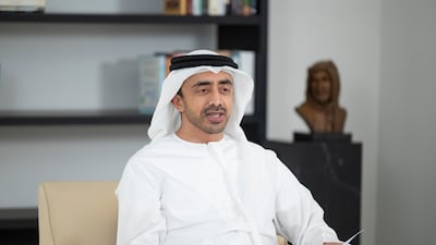The UAE is fully committed to defusing the Palestine-Israel conflict, says Sheikh Abdullah bin Zayed. Courtesy Hamad Al Kaabi / Ministry of Presidential Affairs