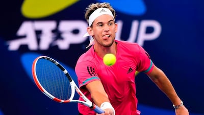 Dominic Thiem hits a forehand return during a practice session at the Ken Rosewall Arena in Sydney ahead the ATP Cup. AFP