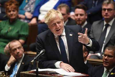 British Prime Minister Boris Johnson speaks in the House of Commons in London on April 20. AP
